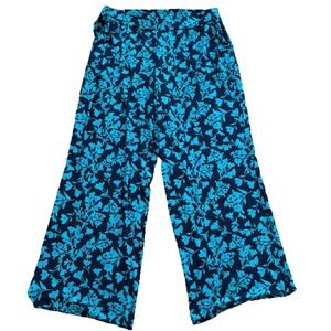 Lane Bryant Plus Sz 18/20 Two-Tone Floral Blue Wide Leg Pull On High Rise Pants